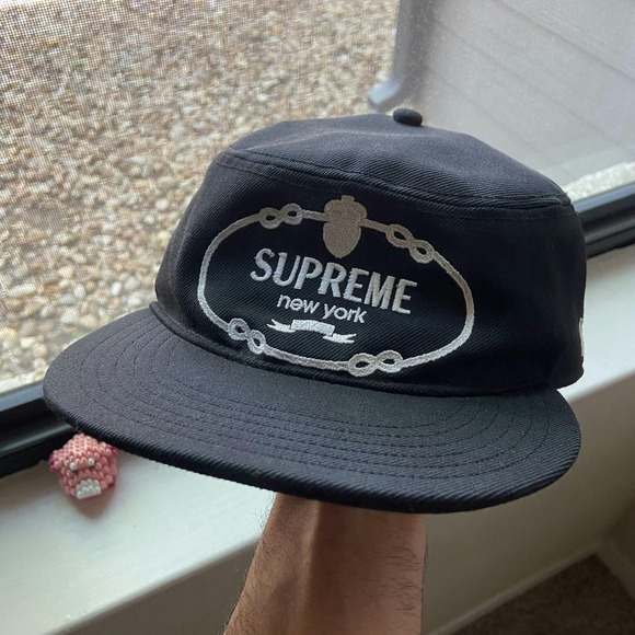2008 Supreme x New Era “Prada Spoof” Black Wool Flat Top Hat Fitted Cap Size 8